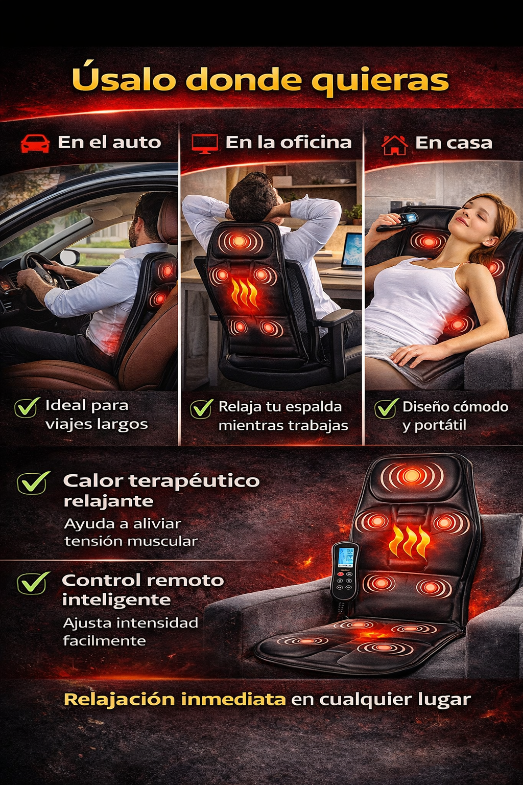 ThermaRelax Pro – Asiento Masajeador con Calor para Espalda y Muslos